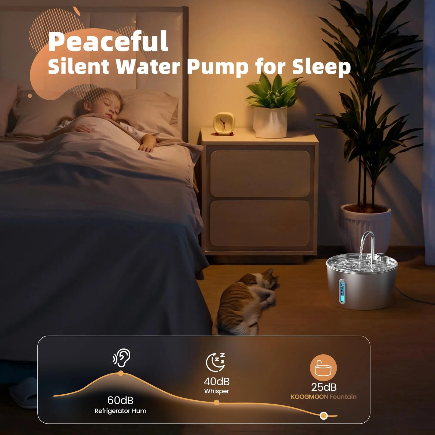 2.2L Automatic Pet Water Fountain - Stainless Steel Silent Water Dispenser with Window