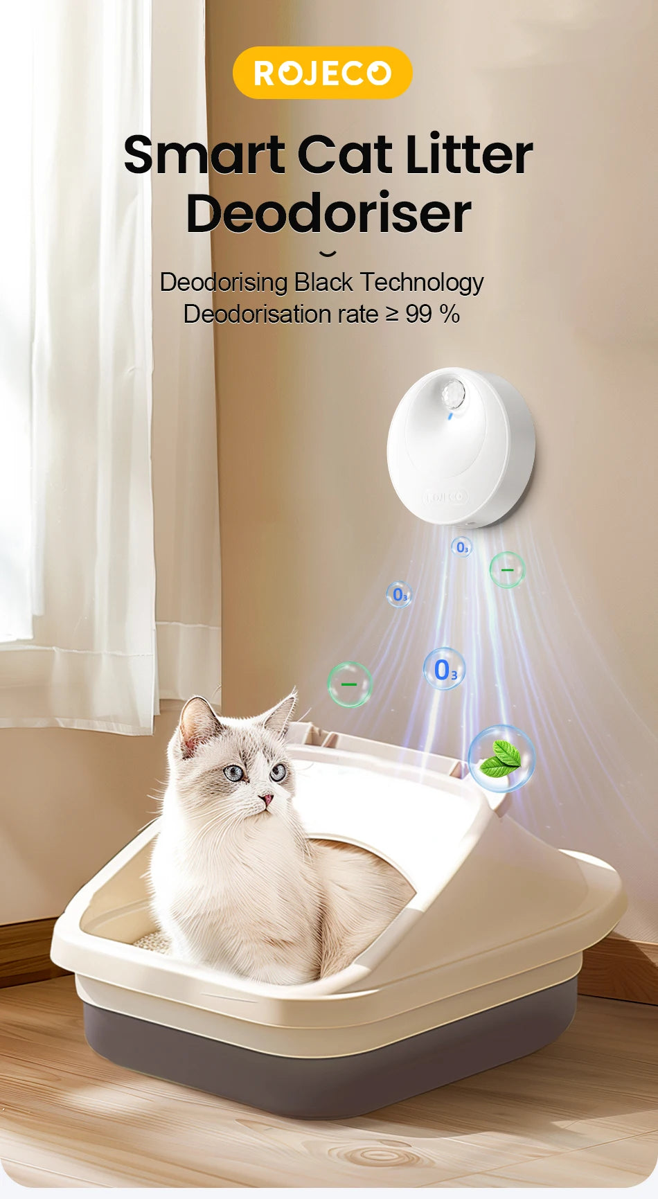 Smart Cat Litter Deodorizer - Automatic Odor Purifier with 4000mAh Battery