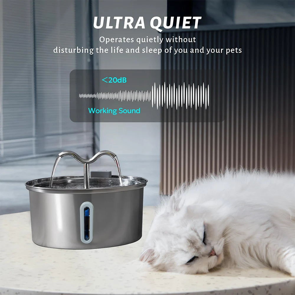 Large Capacity Pet Water Fountain 3.2L - Stainless Steel with Level Window