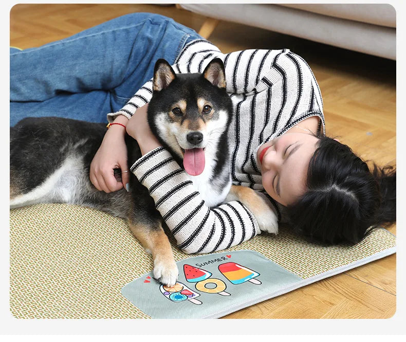 Summer Cooling Mat - Oversized Breathable Bamboo Rattan Pet Mat