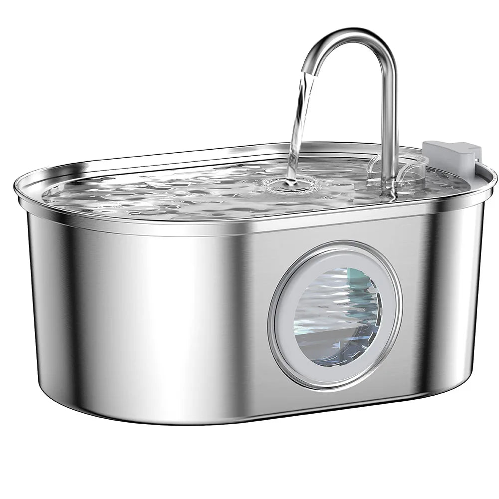 Premium Pet Water Fountain - 3.2L Stainless Steel with Silent Filter & Transparent Window