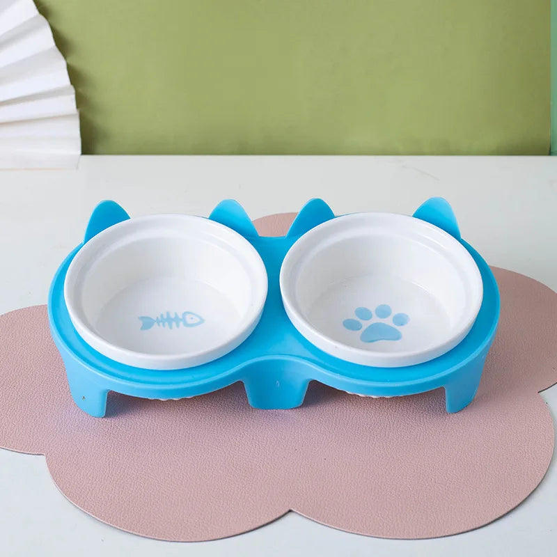 Elevated Ceramic Pet Bowl Set - Double Bowl Design for Neck Protection