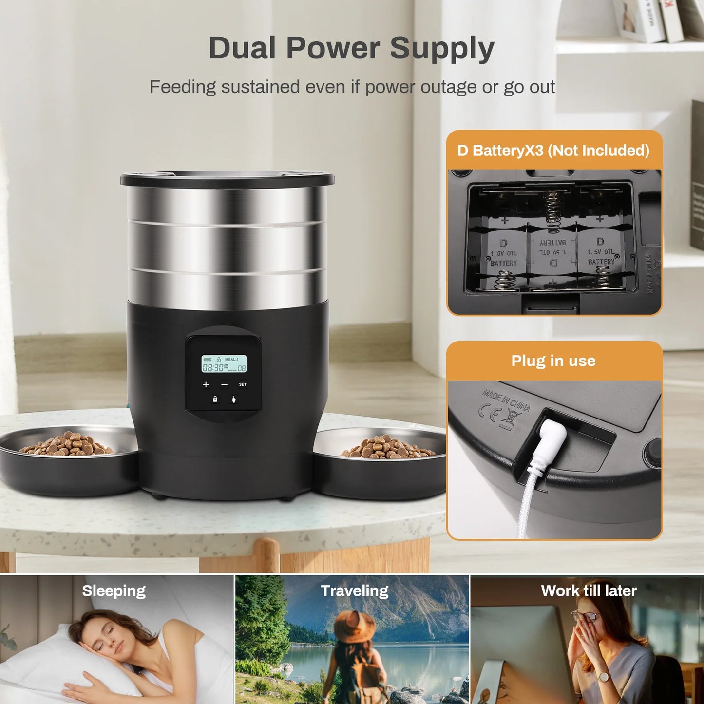 4.5L Smart WiFi Pet Feeder with Dual Stainless Steel Bowls - Automatic Food Dispenser for Cats & Dogs
