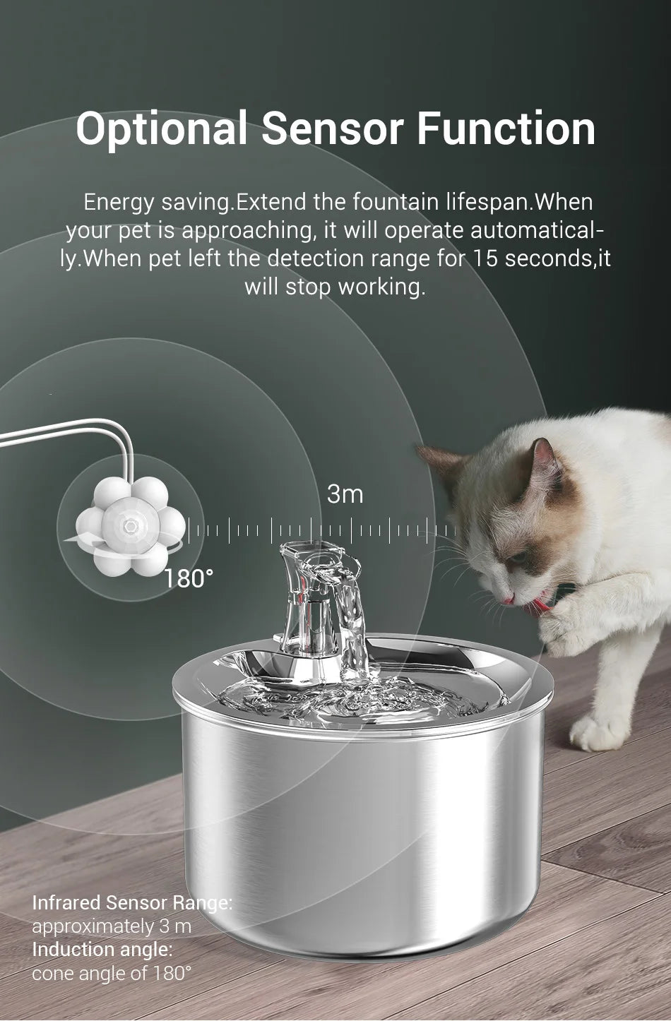 Premium Stainless Steel Cat Water Fountain with Smart Motion Sensor