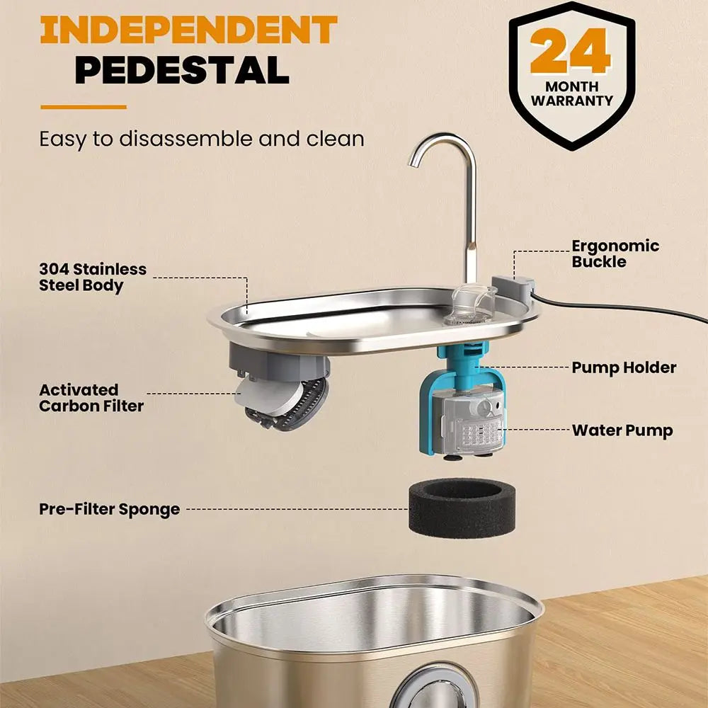 Premium Pet Water Fountain - 3.2L Stainless Steel with Silent Filter & Transparent Window
