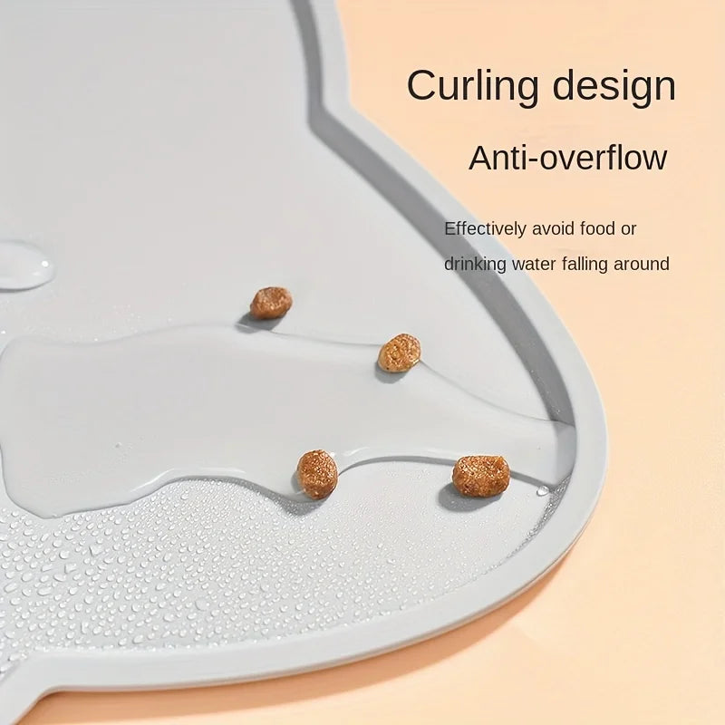Silicone Pet Feeding Mat - Waterproof Food Bowl Placemat with Raised Edges
