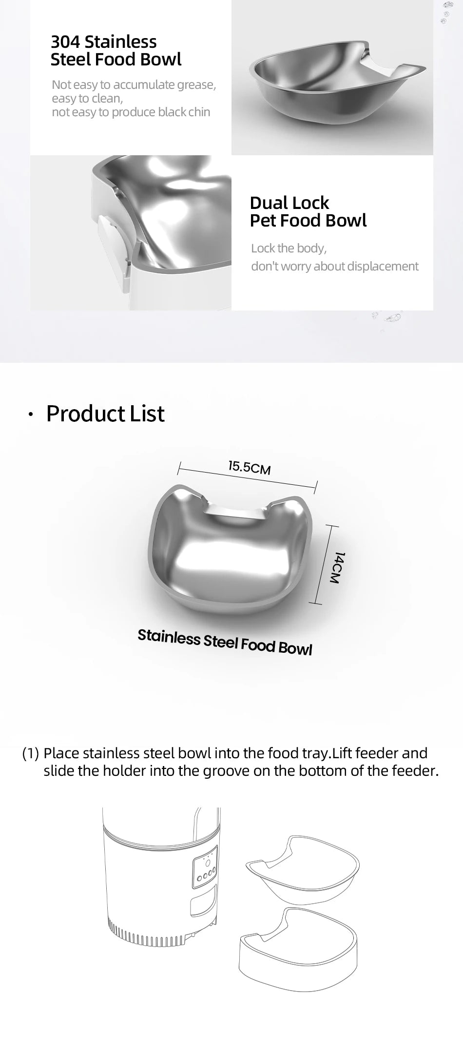 Stainless Steel Replacement Bowl for 3L Automatic Pet Feeder