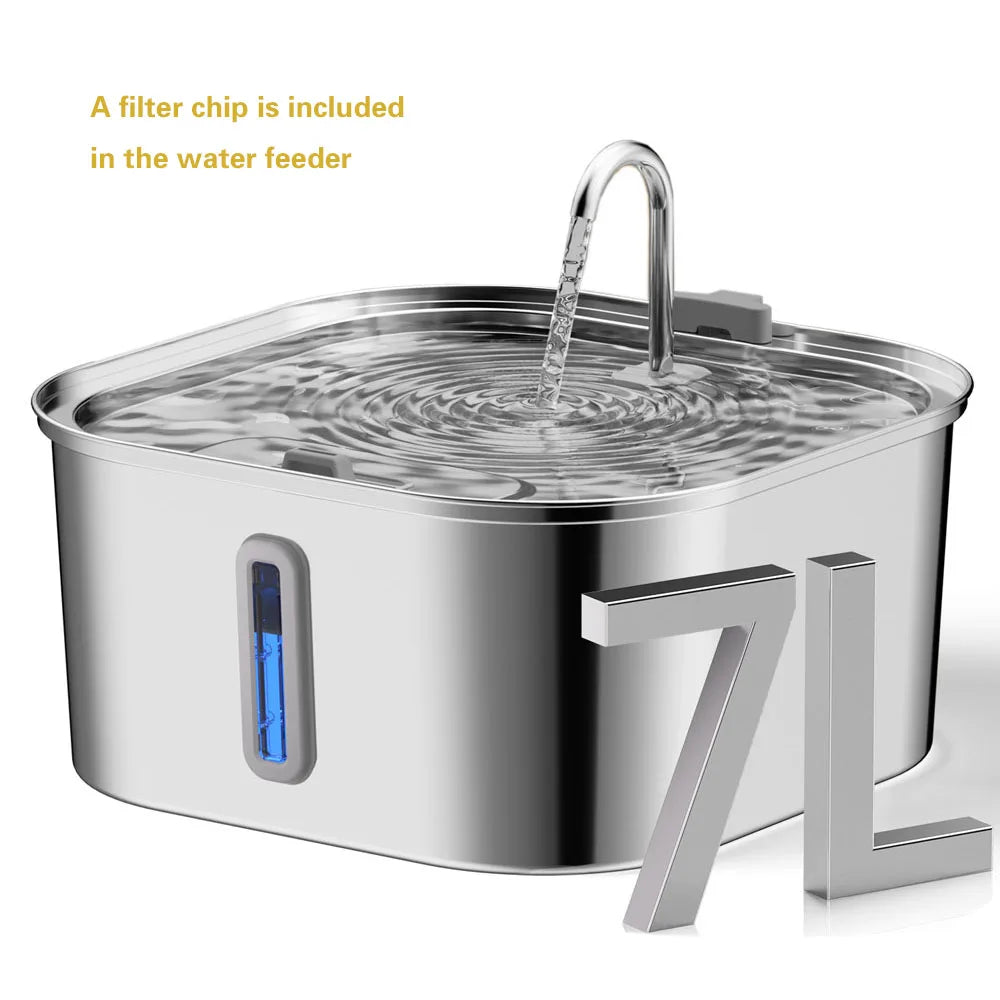 Premium Pet Water Fountain - 7L Stainless Steel with Advanced Filtration & Silent Operation