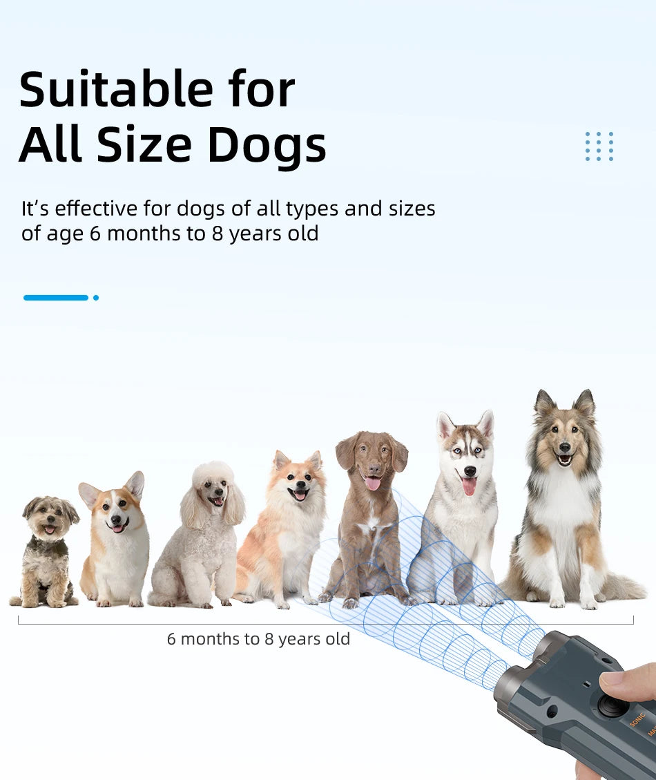 Ultrasonic Dog Repeller - Rechargeable Anti-Barking Device with LED Flashlight