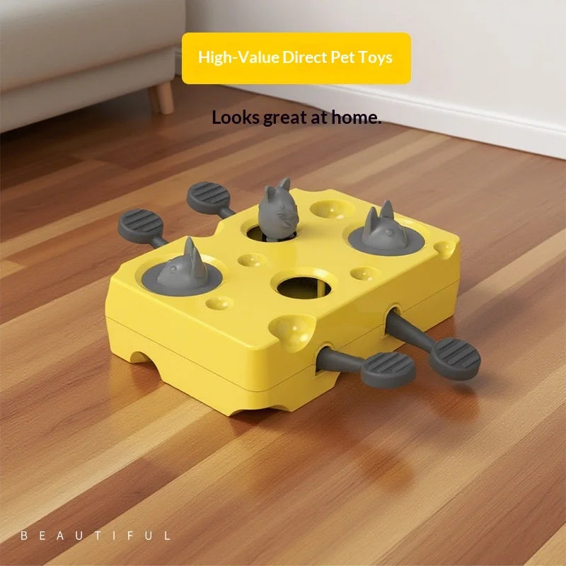 Whack-a-Mole Cat Puzzle Toy – Cheese Box Treat Dispenser for Kittens