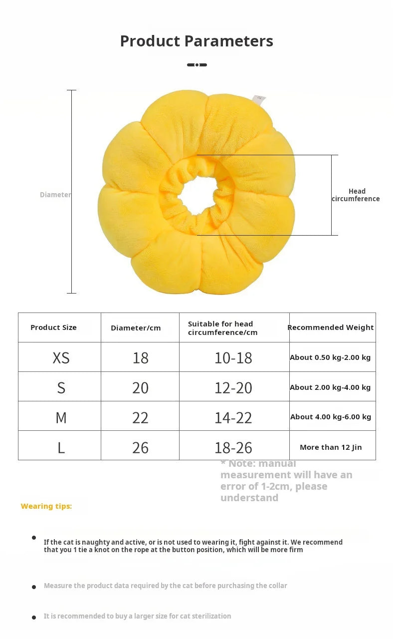 Collerette de protection tournesol – Cône élisabéthain en coton doux pour chats et chiens