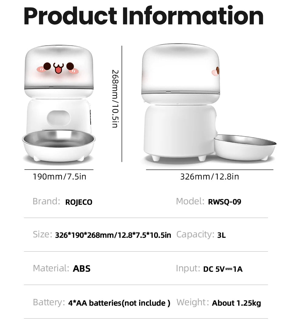 3L Smart WiFi Automatic Pet Feeder with Button Control and Remote Feeding