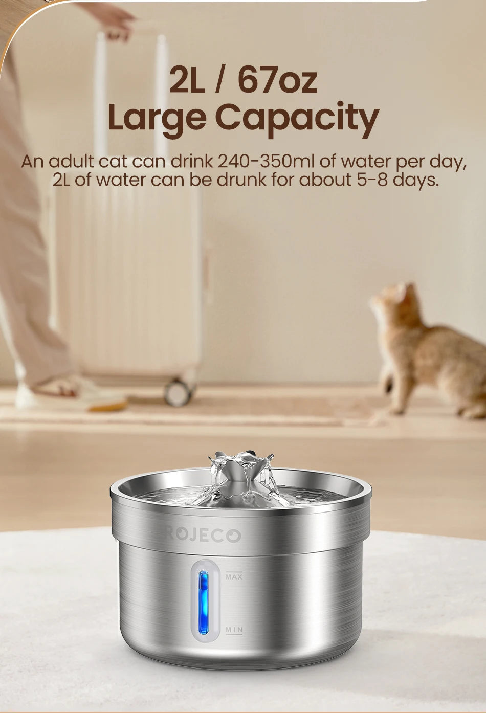 Stainless Steel Pet Water Fountain - Rechargeable Automatic Drinking Fountain for Dogs & Cats