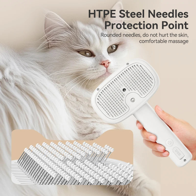 Pet Steam Comb - Electric Spray Brush for Dog & Cat Hair Removal and Grooming