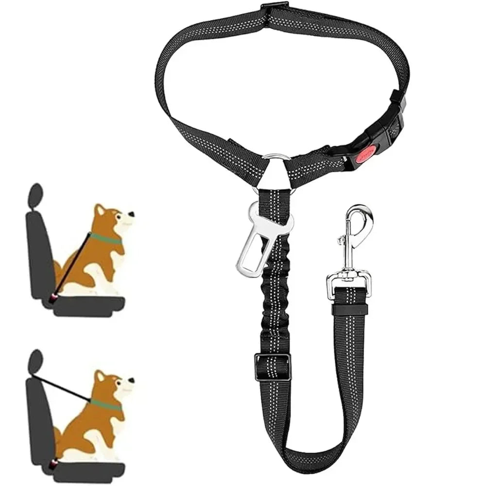 2-in-1 Dog Car Safety Seatbelt - Adjustable Reflective Headrest Restraint