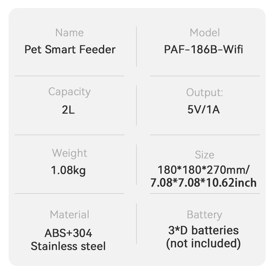 Smart Automatic Pet Feeder 2L - Wi-Fi App Control Food Dispenser for Cats & Dogs