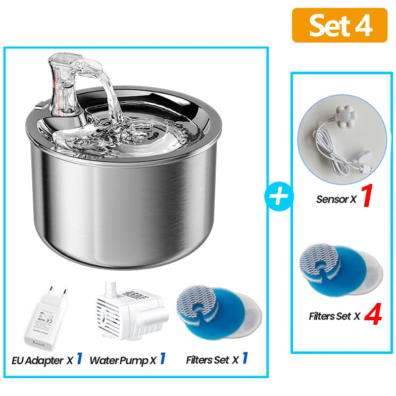 Premium Stainless Steel Cat Water Fountain with Smart Motion Sensor