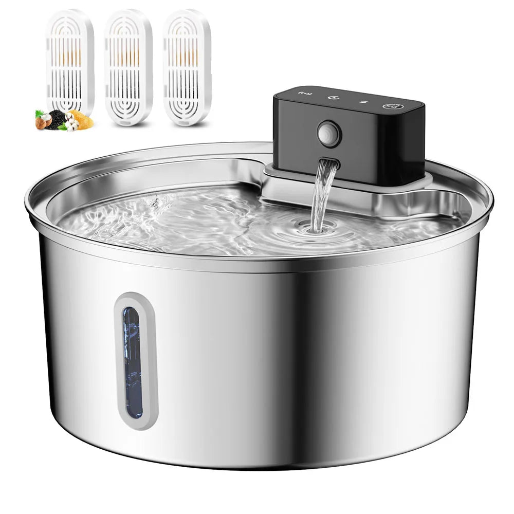 3.2L Stainless Steel Pet Water Fountain — Wireless Charging, Auto Induction & Cycle Filter