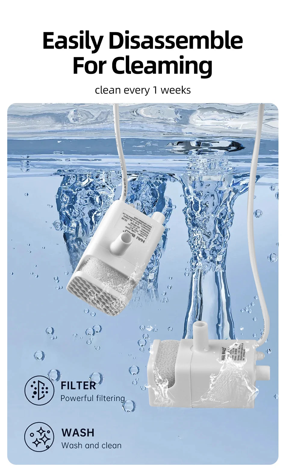 Water Fountain Replacement Pump - 1.5L Pet Water Dispenser Motor