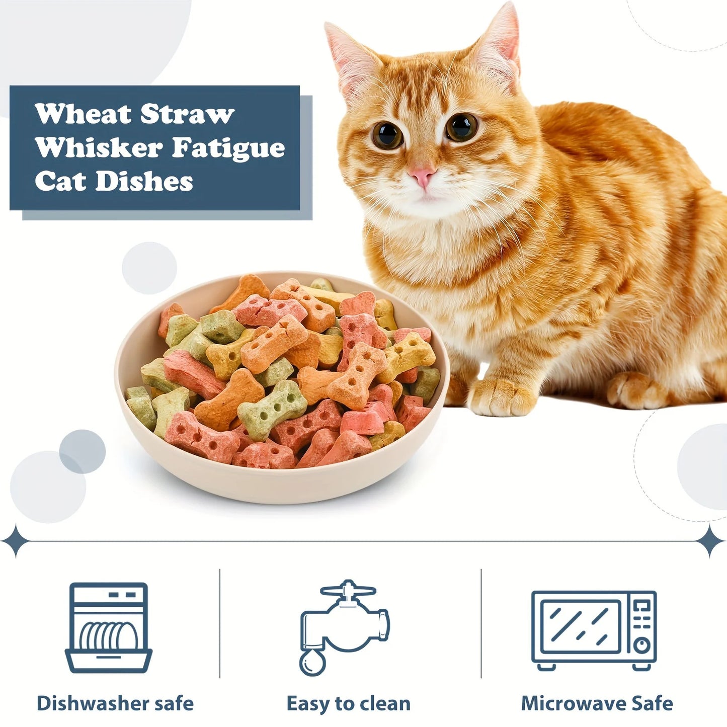 Cat Bowls Set of 4 - Wide Shallow Non-Slip Feeding Dishes for Small Cats