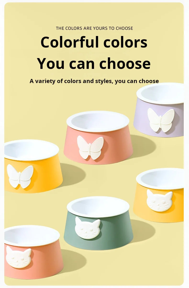 Ceramic Pet Bowl with Neck Protection - Butterfly Design Food-Grade Bowl