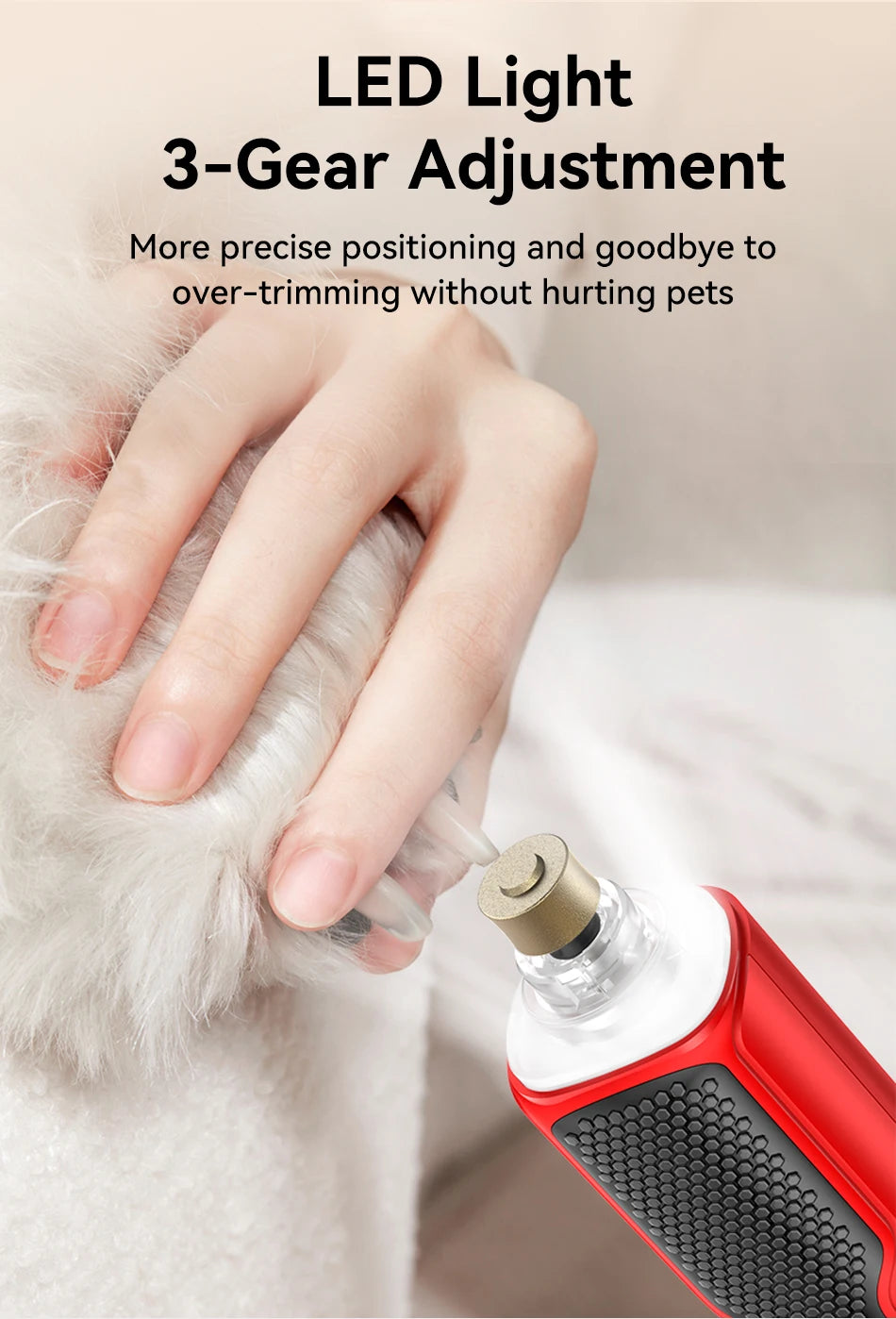 Electric Pet Nail Grinder with LED Light - Rechargeable Dog Cat Claw Trimmer