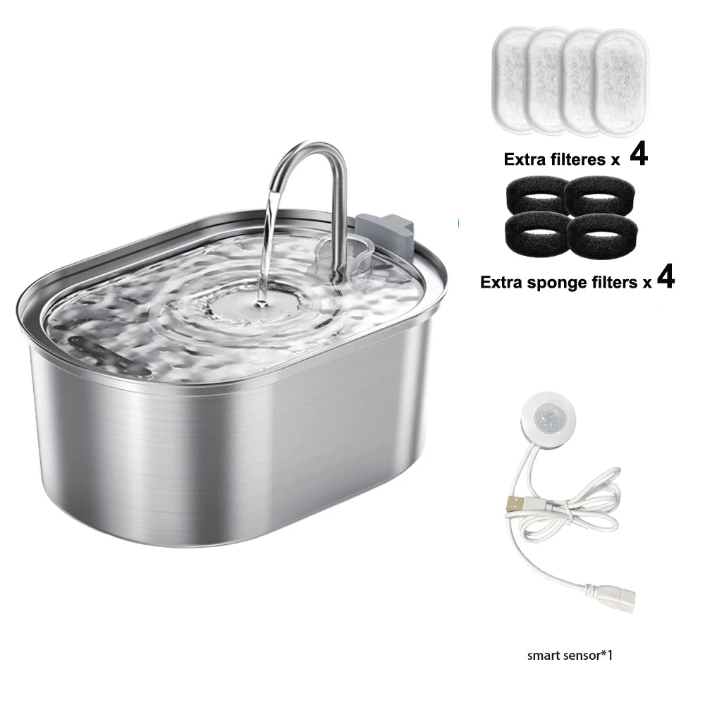 Fontaine à eau automatique 3.2L en acier inoxydable pour animaux de compagnie Distributeur d'eau intelligent pour chiens et chats