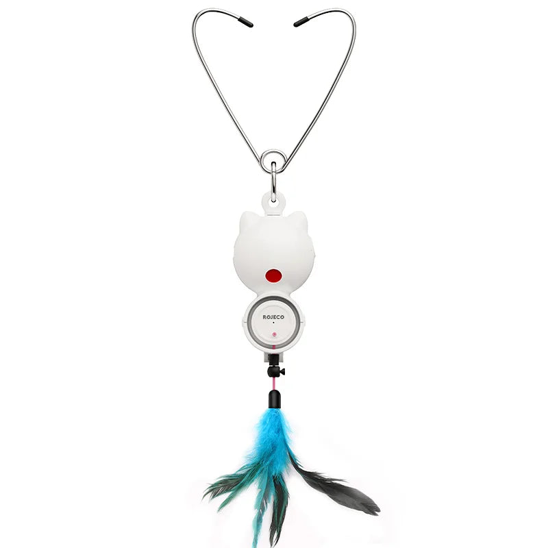 2-in-1 Automatic Cat Laser Toy with Feather Wand - Interactive Pet Entertainment