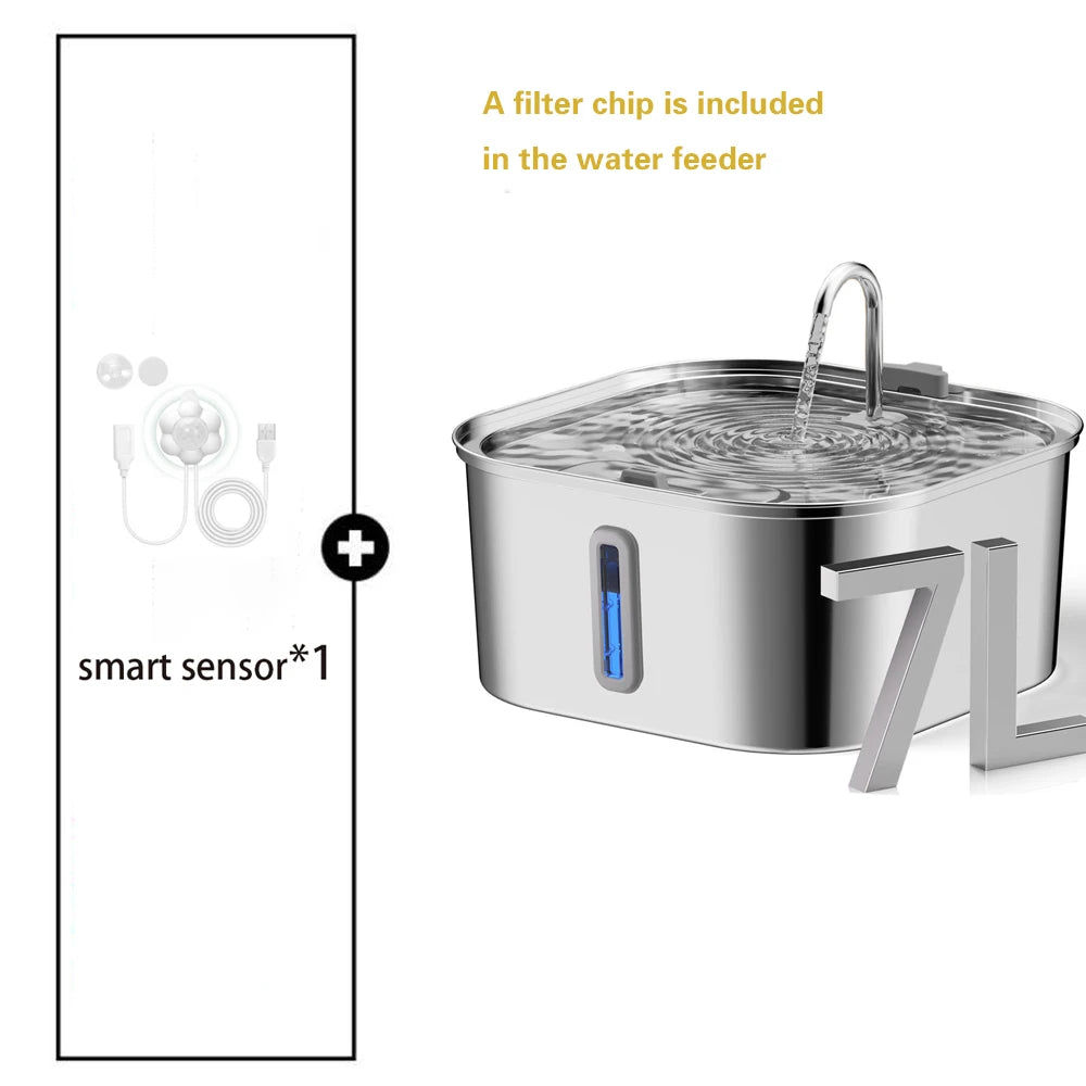 Premium Pet Water Fountain - 7L Stainless Steel with Advanced Filtration & Silent Operation