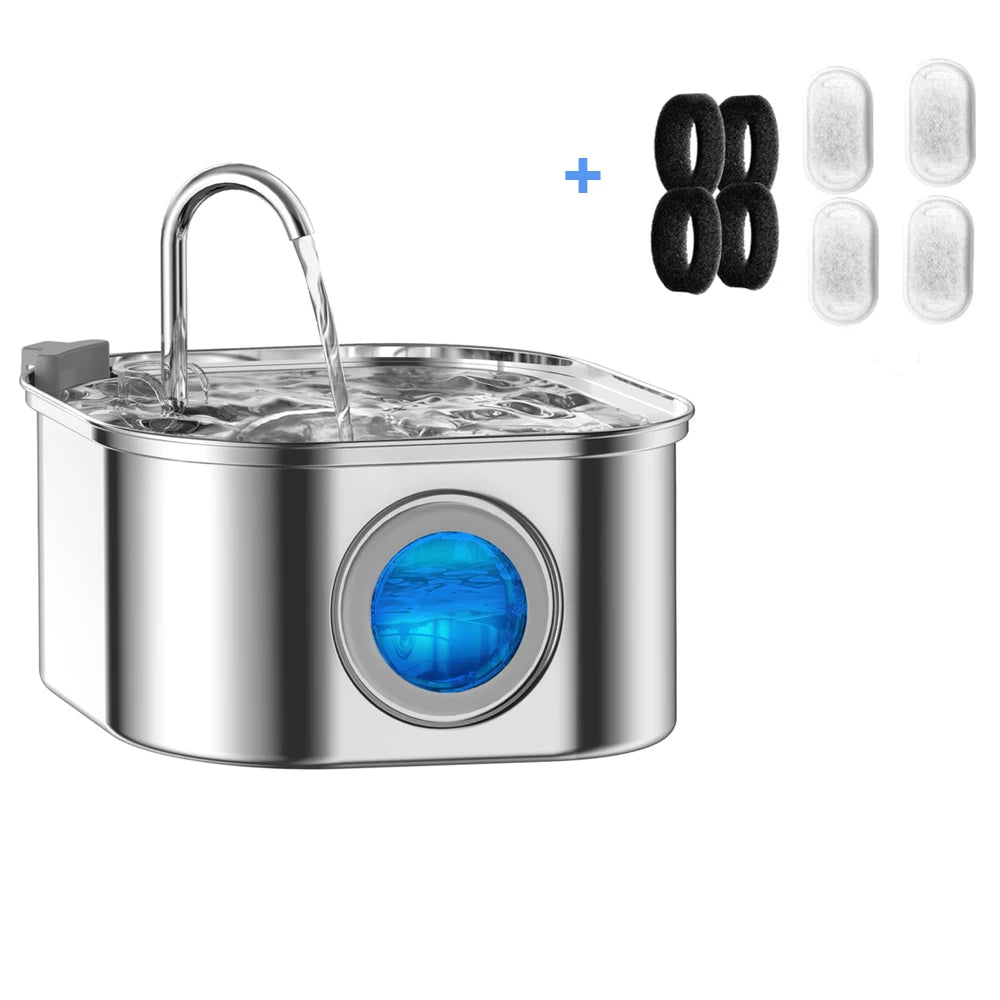 Smart Pet Water Fountain 3.2L - Stainless Steel with Visual Window
