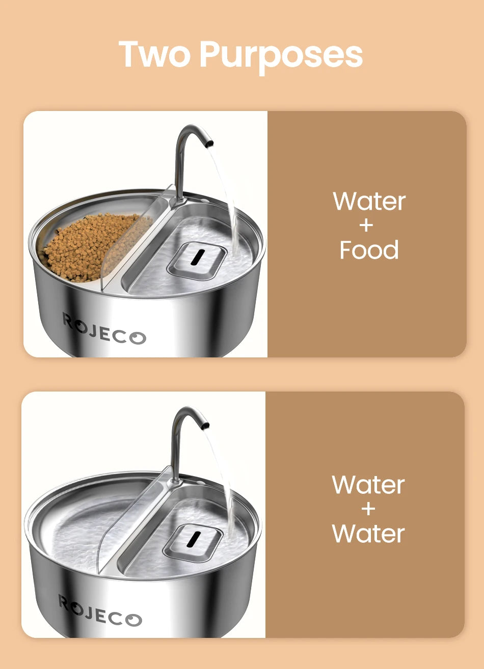 2-in-1 Automatic Pet Water Dispenser with Stainless Steel Feeder Bowl