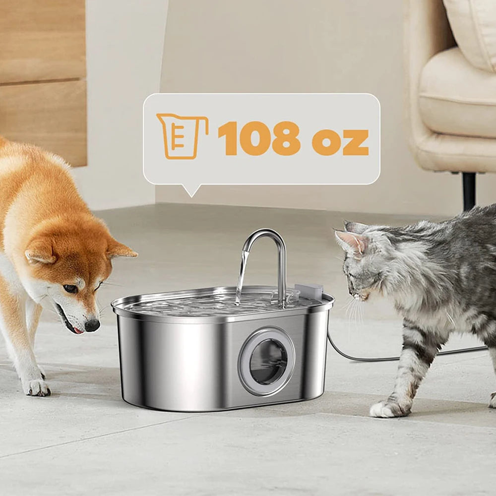 Smart Stainless Steel Cat Water Fountain - Automatic Pet Water Dispenser with Viewing Window