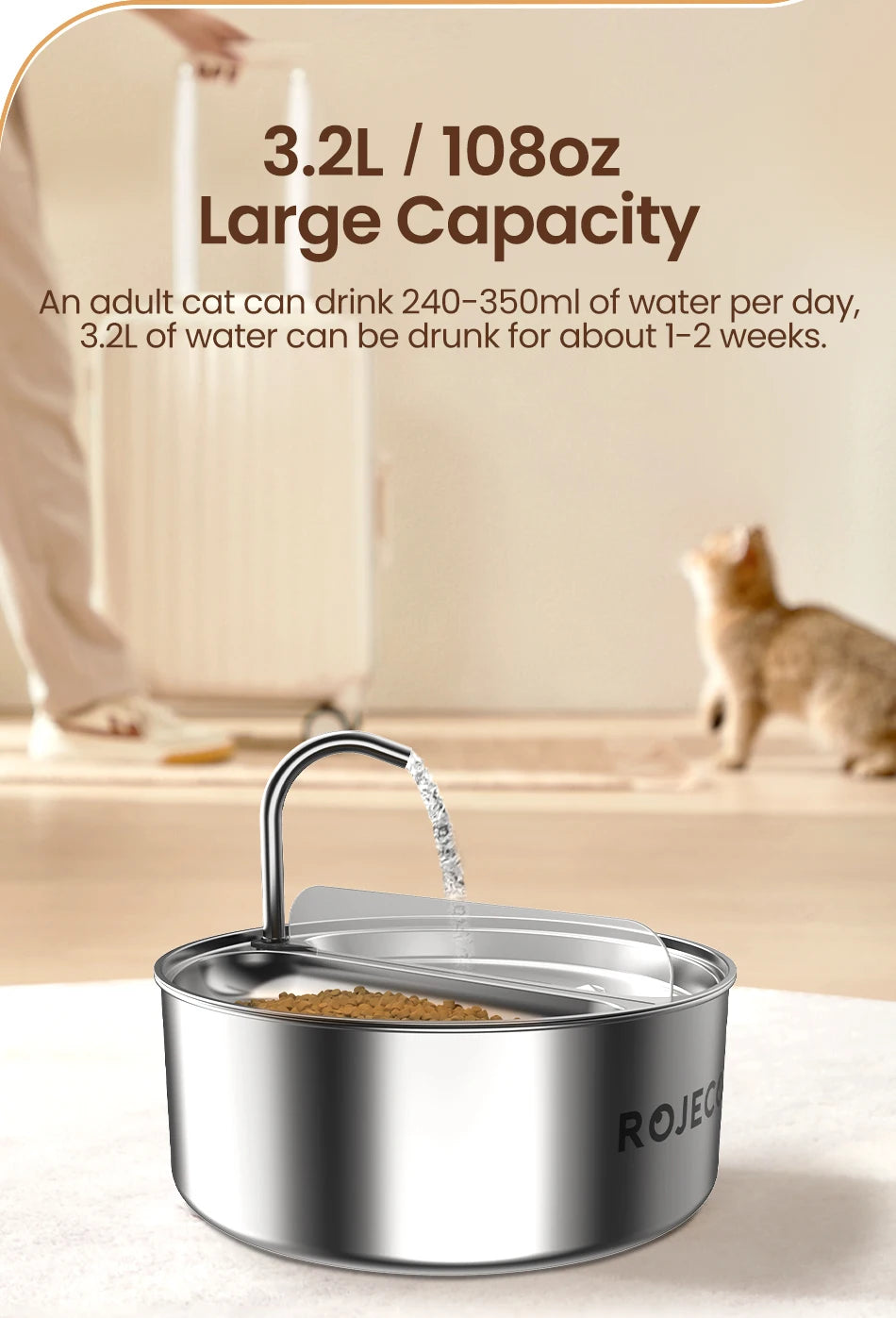 2-in-1 Automatic Pet Water Dispenser with Stainless Steel Feeder Bowl