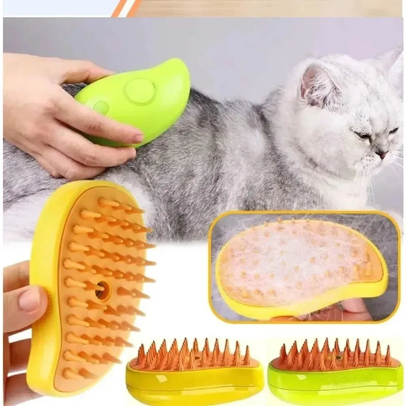 3-in-1 Electric Pet Steam Brush - Grooming, Cleaning & Massage Comb