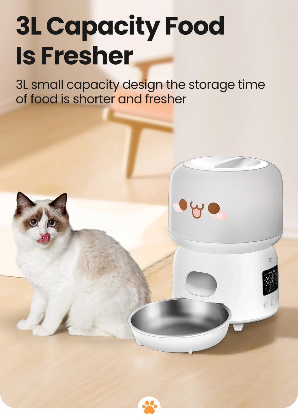 3L Smart WiFi Automatic Pet Feeder with Button Control and Remote Feeding