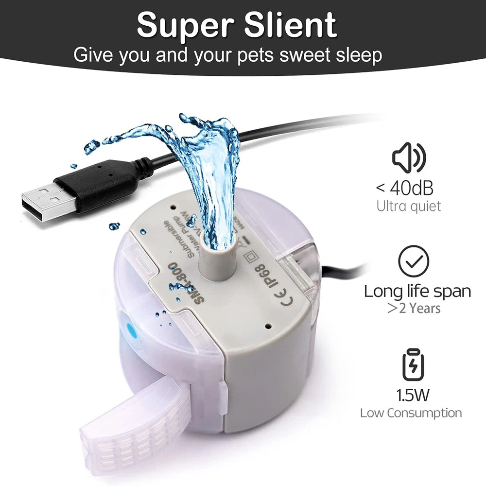 Ultra-Quiet USB Water Pump for Pet Fountains - SMA-800 Replacement Pump