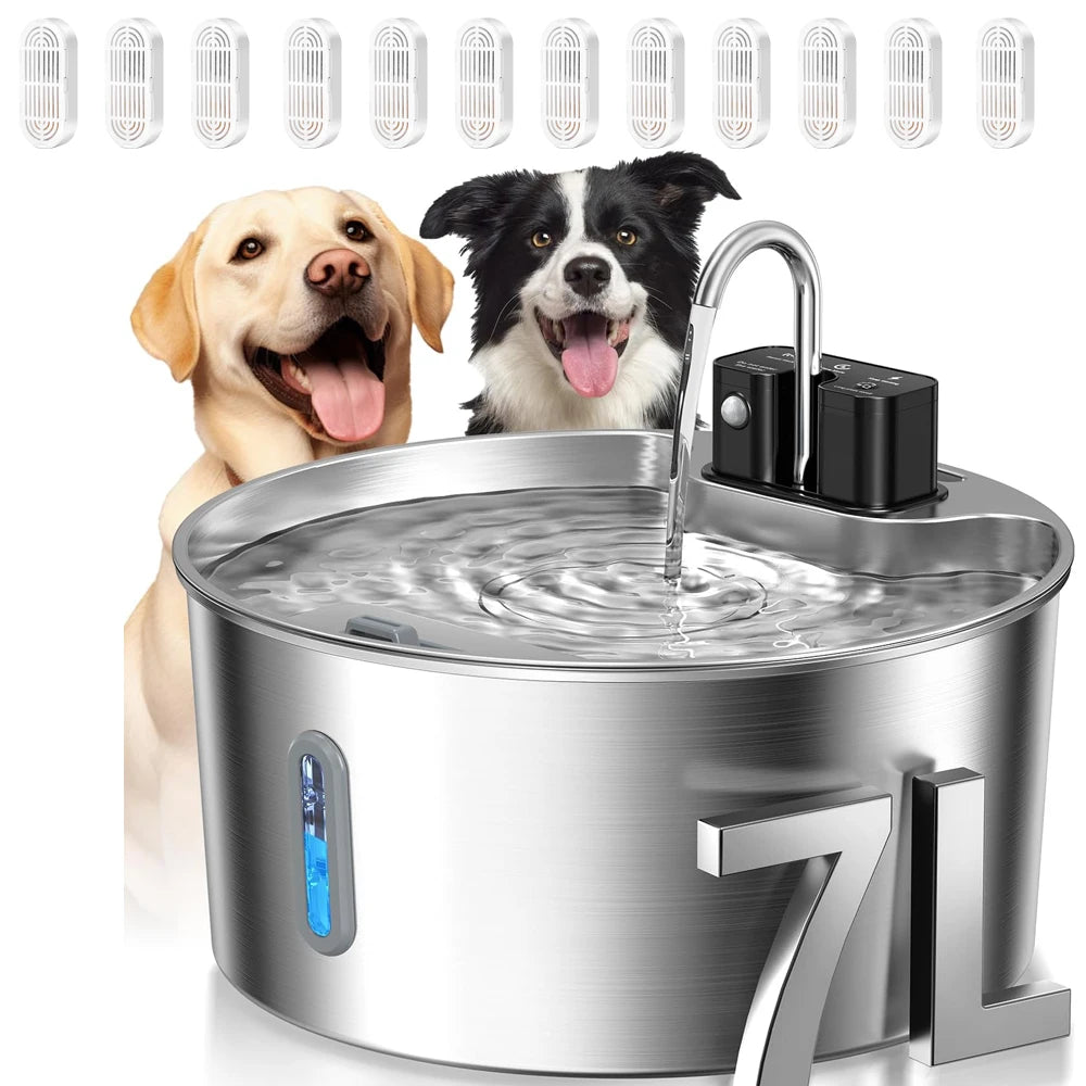 7L Stainless Steel Wireless Pet Water Fountain with Motion Sensor