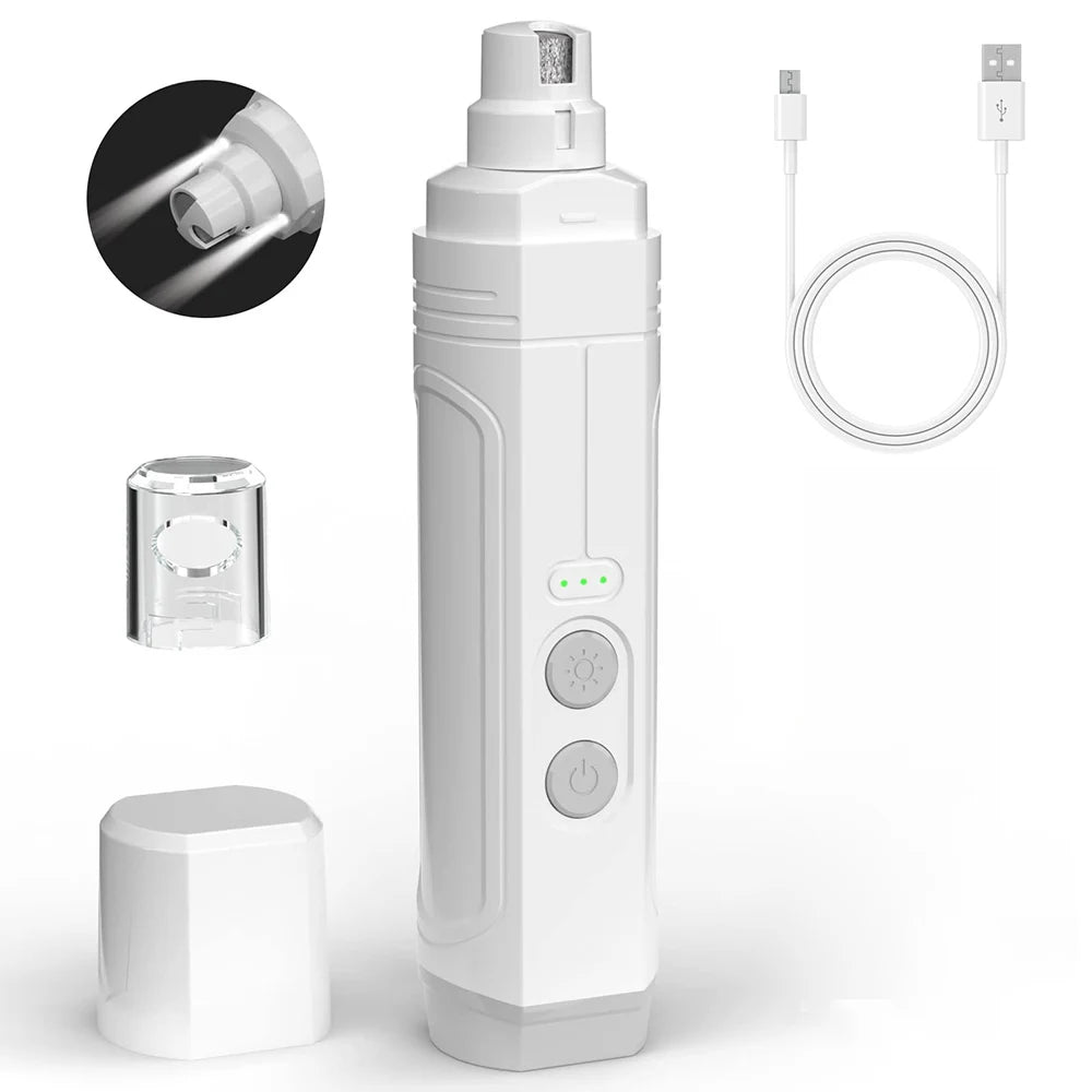 Electric Pet Nail Grinder with LED Light - USB Rechargeable Quiet Trimmer