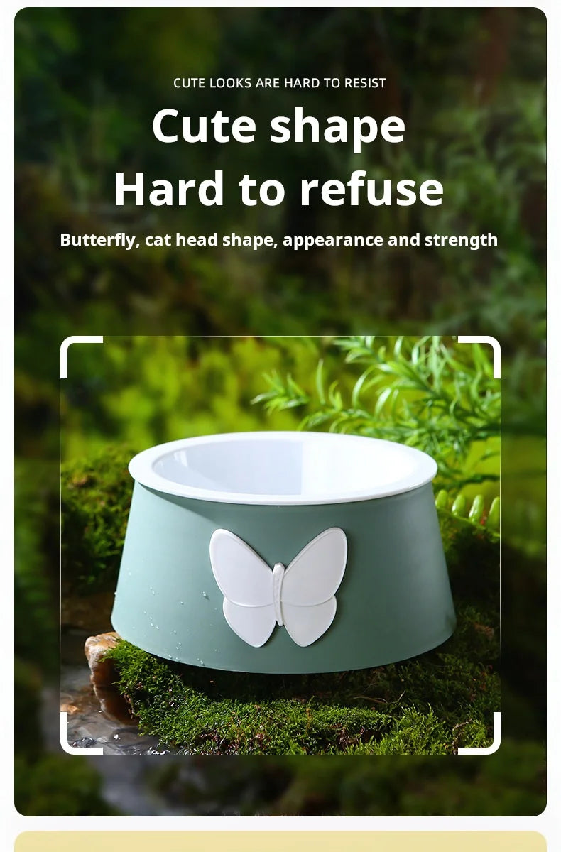 Ceramic Pet Bowl with Neck Protection - Butterfly Design Food-Grade Bowl