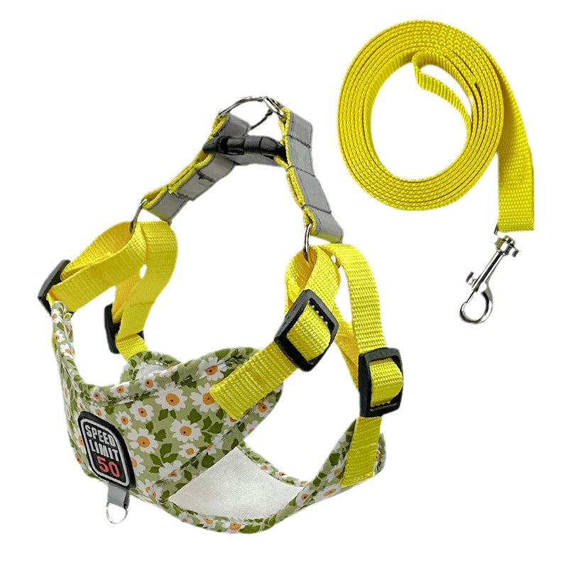 Flower Print X-Shape Harness & Leash Set for Cats & Small Dogs