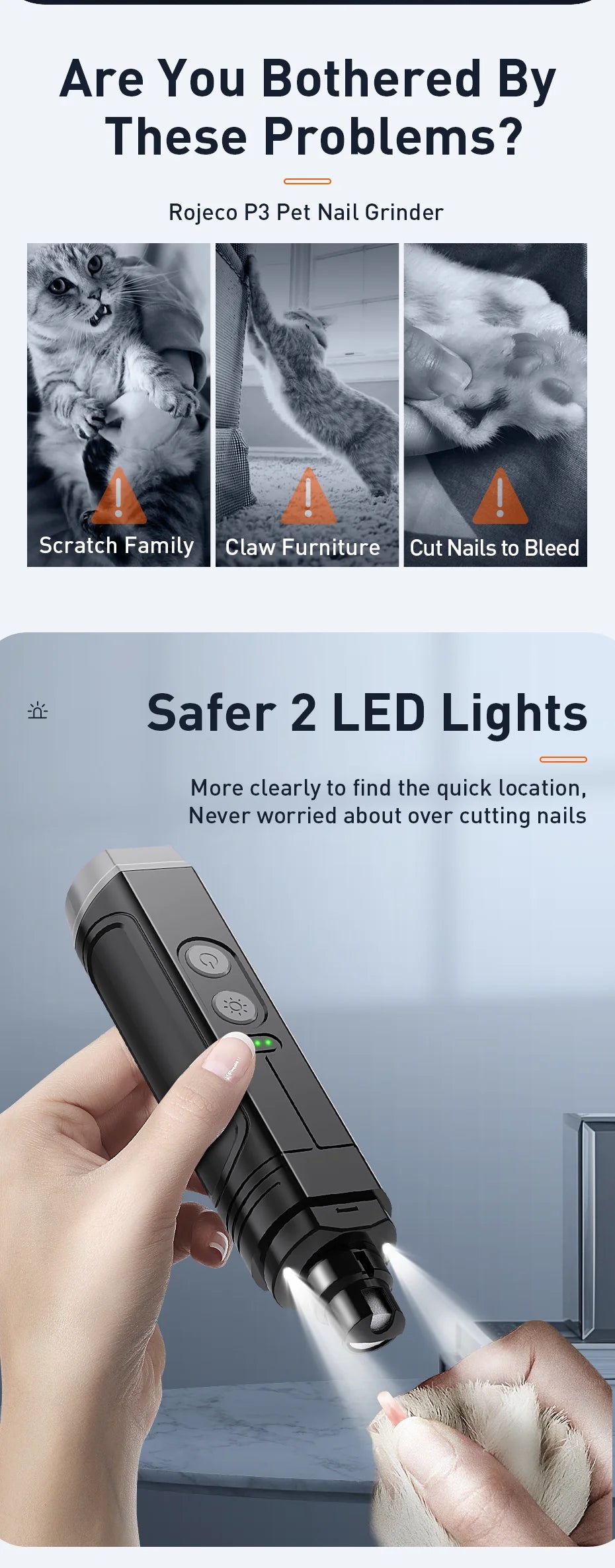 Electric Pet Nail Grinder with LED Light - Rechargeable Grooming Tool