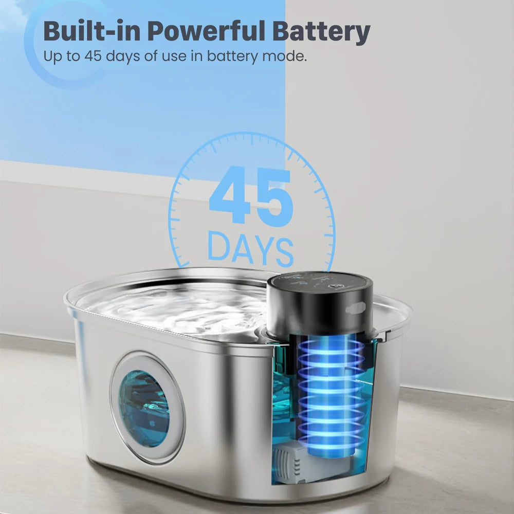 3.2L Wireless Pet Water Fountain - Motion Sensor Stainless Steel Automatic Dispenser