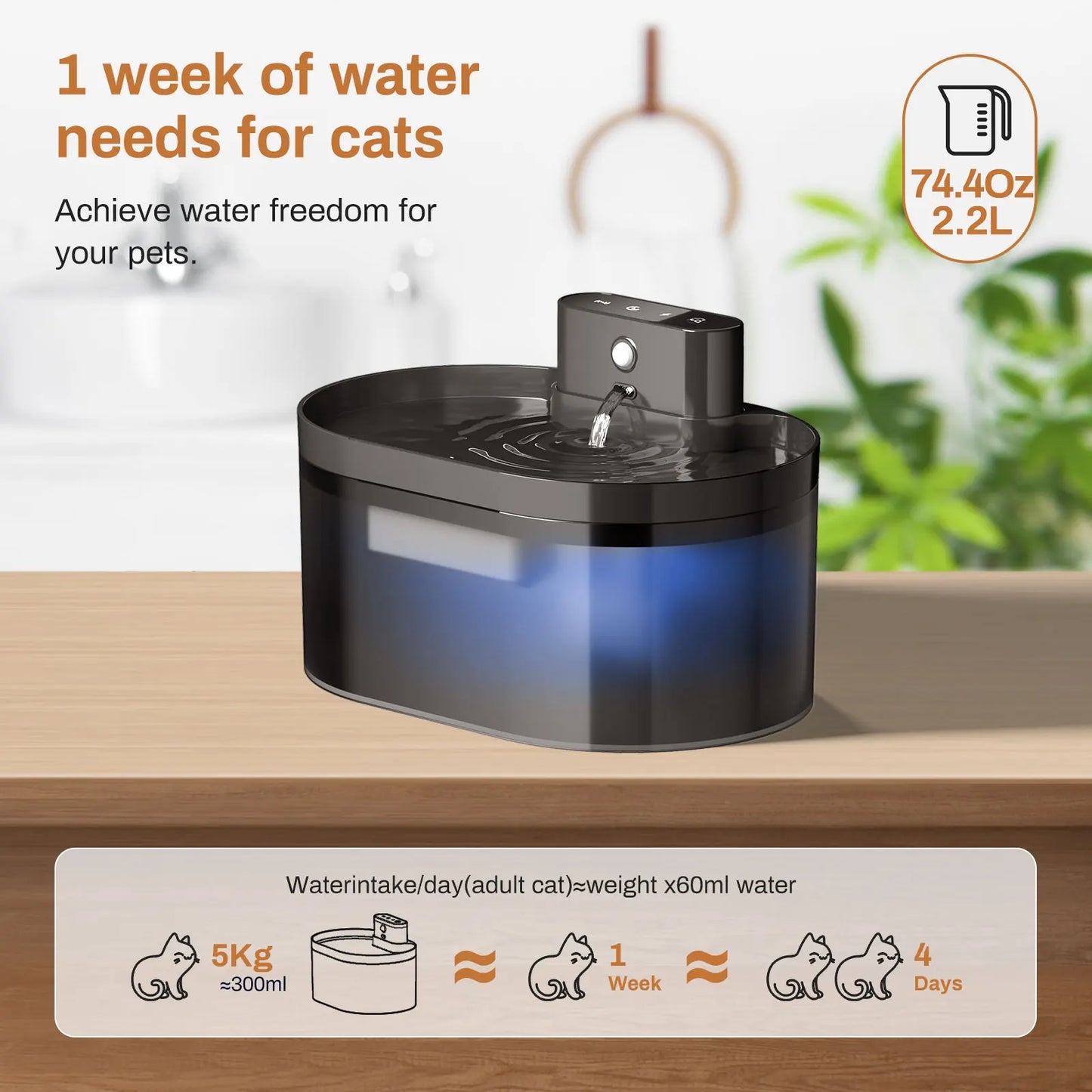 Silent Automatic Pet Water Fountain with Induction Charging - 2.2L Capacity
