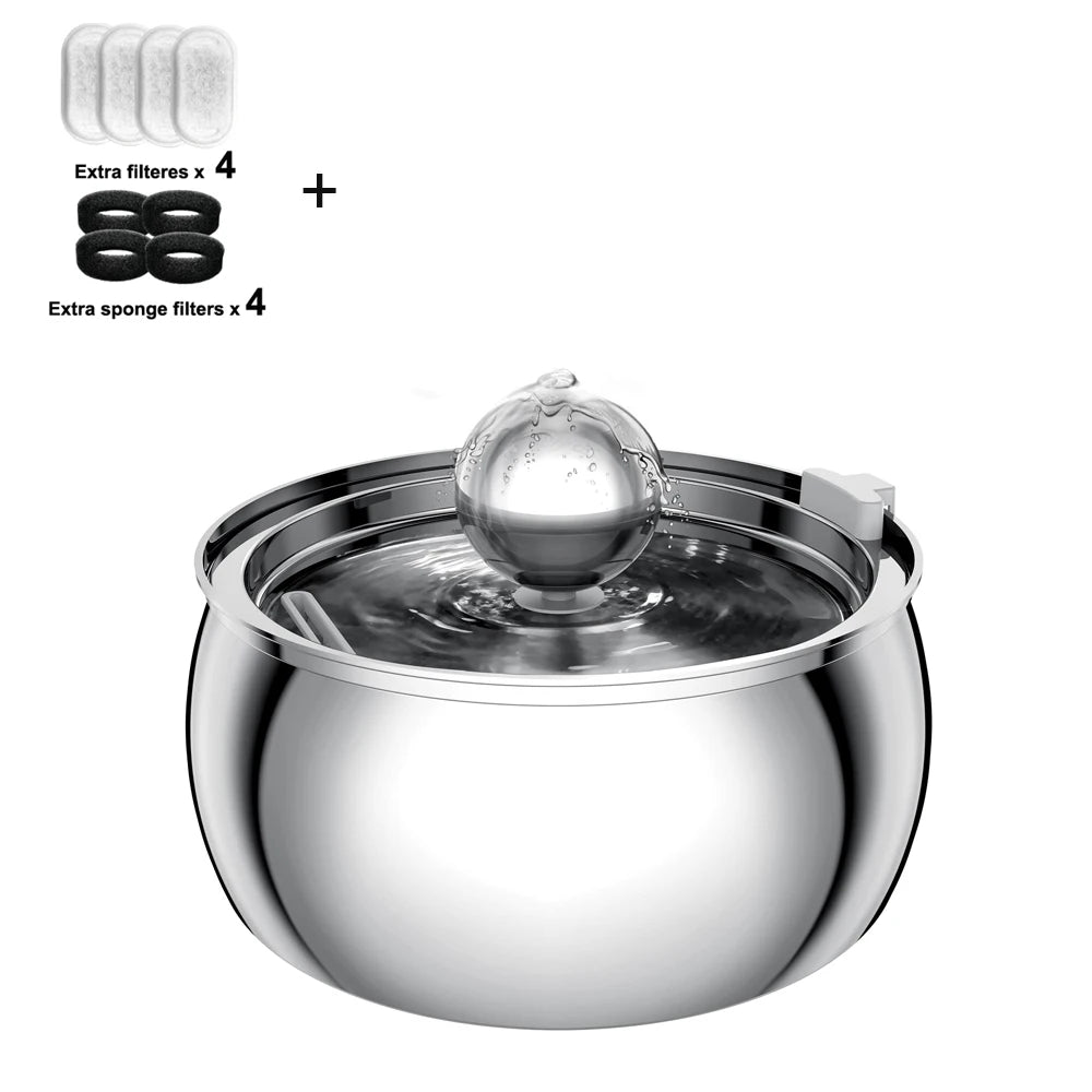 4L Ultra-Quiet Stainless Steel Pet Water Fountain — Filtered Dispenser for Cats & Dogs