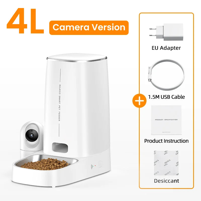 4L Automatic Pet Feeder with 360° Rotating Camera and WiFi Control