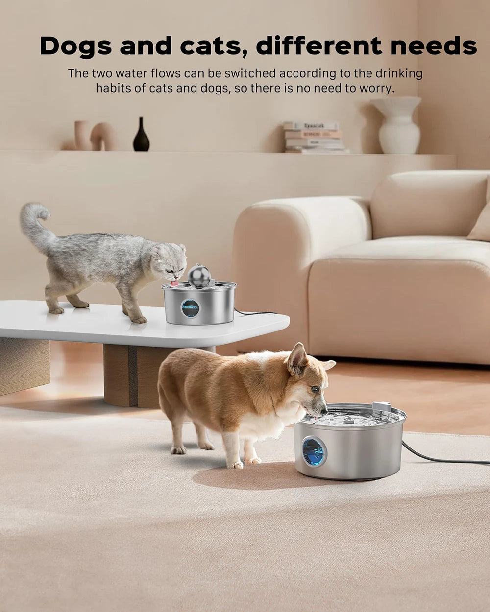 4L Stainless Steel Pet Water Fountain with Window - Silent Automatic Water Dispenser for Cats & Dogs