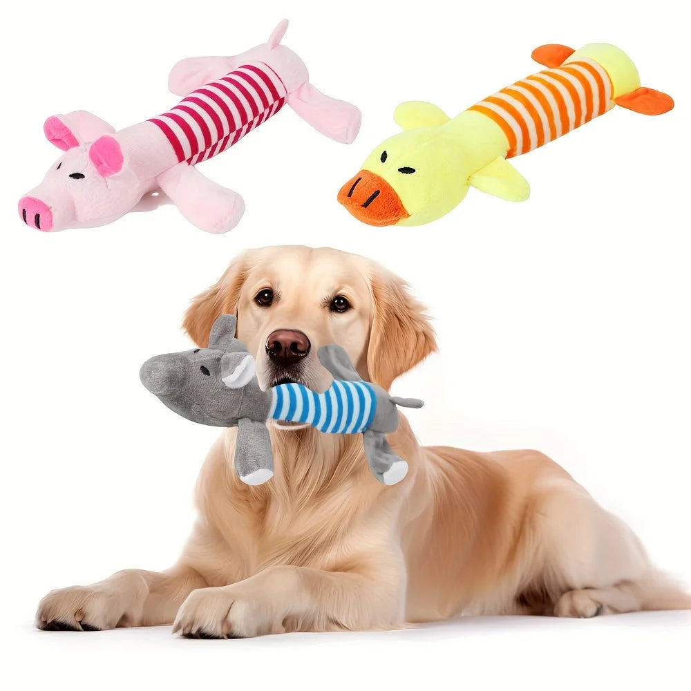 Bite-Resistant Plush Dog Toys - Cartoon Animal Squeaky Chew Toys Set