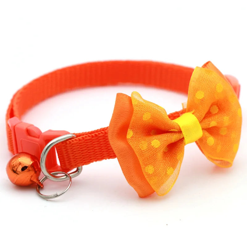 Reflective Polka Dot Bow Cat Collar with Bell