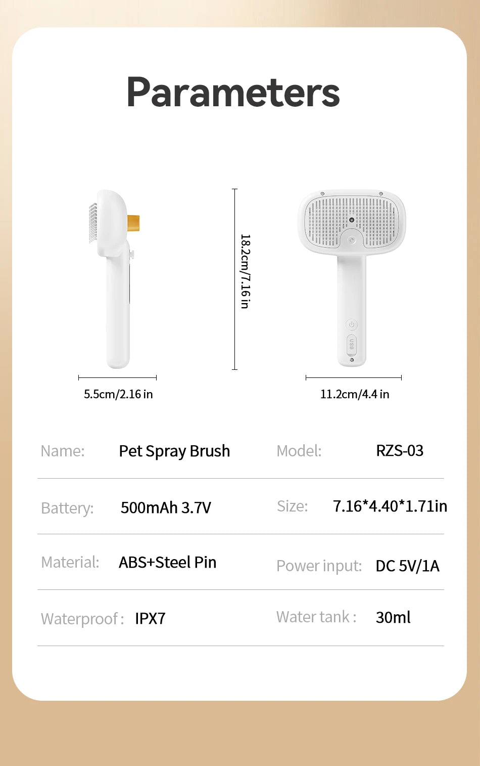 Pet Steam Comb - Electric Spray Brush for Dog & Cat Hair Removal and Grooming