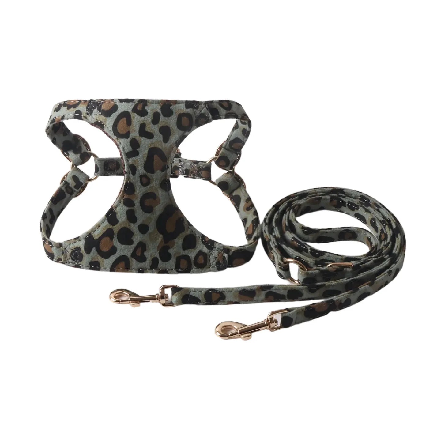 Leopard Print Dog Harness & Lead Set – Padded Vest for Small Dogs